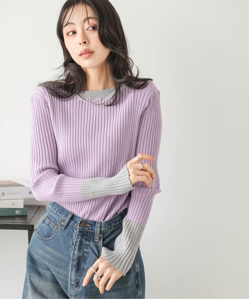 SUGAR BISKET(シュガービスケット)の「配色ニットトップス(ニット/セーター・レディース・ベージュ/ブラック/グレー/グリーン/ブラック×ブルー/ブラック×グリーン/ブルー/ブラック×ホワイト/ラベンダー/グレイッシュベージュ/チャコール/ネイビー/ダークブラウン・フリー)」の13枚目の写真