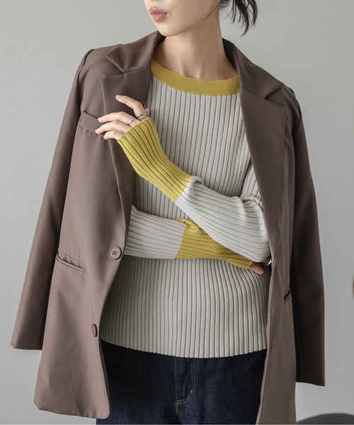 SUGAR BISKET(シュガービスケット)の「配色ニットトップス(ニット/セーター・レディース・ベージュ/ブラック/グレー/グリーン/ブラック×ブルー/ブラック×グリーン/ブルー/ブラック×ホワイト/ラベンダー/グレイッシュベージュ/チャコール/ネイビー/ダークブラウン・フリー)」の9枚目の写真