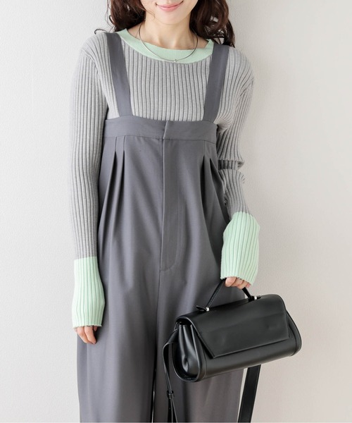 SUGAR BISKET(シュガービスケット)の「配色ニットトップス(ニット/セーター・レディース・ベージュ/ブラック/グレー/グリーン/ブラック×ブルー/ブラック×グリーン/ブルー/ブラック×ホワイト/ラベンダー/グレイッシュベージュ/チャコール/ネイビー/ダークブラウン・フリー)」の21枚目の写真