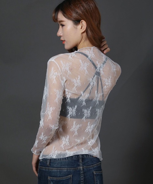 STYLEBLOCK（スタイルブロック）の「レース刺繍シアーハイネックトップス（Tシャツ/カットソー・レディース・レッド系その他/ベージュ系その他/グレー/ブラック/ブラウン系その他/ピンク/ホワイト・FREE）」の10枚目の写真