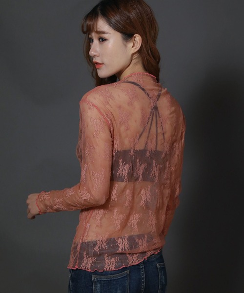 STYLEBLOCK（スタイルブロック）の「レース刺繍シアーハイネックトップス（Tシャツ/カットソー・レディース・レッド系その他/ベージュ系その他/グレー/ブラック/ブラウン系その他/ピンク/ホワイト・FREE）」の16枚目の写真