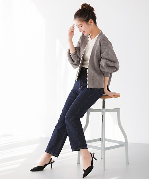 Fit more（フィットモア）の「[Fitmore]ボリュームスリーブパールニットカーディガン（カーディガン/ボレロ・レディース・ブラック/グレー/ピンク・FREE）」の19枚目の写真
