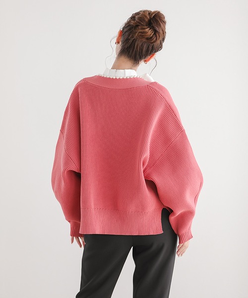 Fit more（フィットモア）の「[Fitmore]ボリュームスリーブパールニットカーディガン（カーディガン/ボレロ・レディース・ブラック/グレー/ピンク・FREE）」の7枚目の写真