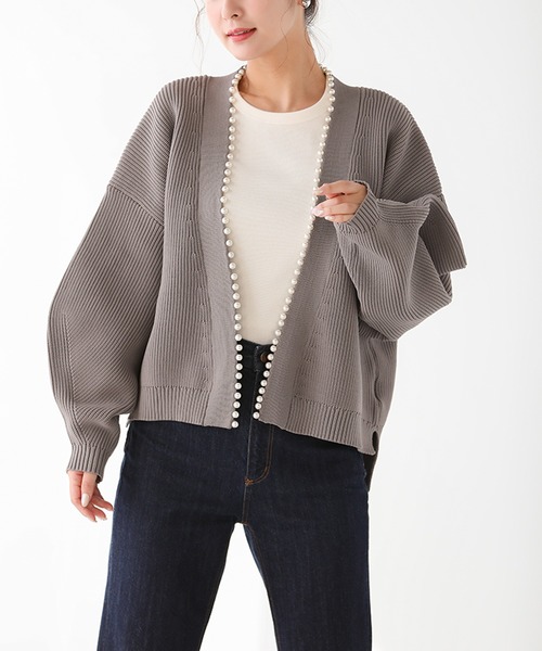 Fit more（フィットモア）の「[Fitmore]ボリュームスリーブパールニットカーディガン（カーディガン/ボレロ・レディース・ブラック/グレー/ピンク・FREE）」の20枚目の写真