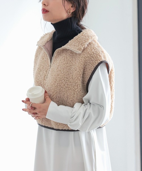 ボアジップアップベスト ベージュ 2025新作】ボアジップアップベスト♪(n)の商品ページ｜卸・仕入れ