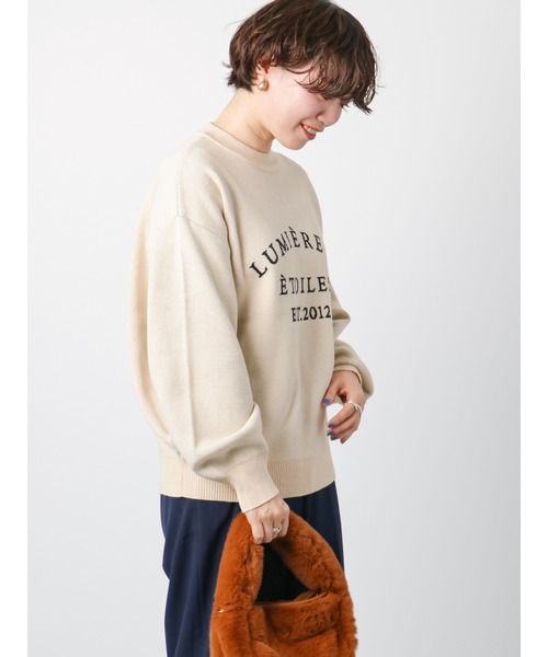 Lugnoncure（ルノンキュール）の「◎EST.2012ロゴジャカードニット（ニット/セーター・レディース・ブラック/グリーン/ベージュ・ﾌﾘ-）」の9枚目の写真