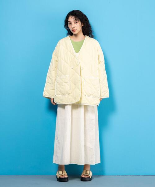 CITEN（シテン）の「＜CITEN＞ノーカラー キルトジャケット（その他アウター・レディース・ライム/オフホワイト・FREE）」の9枚目の写真