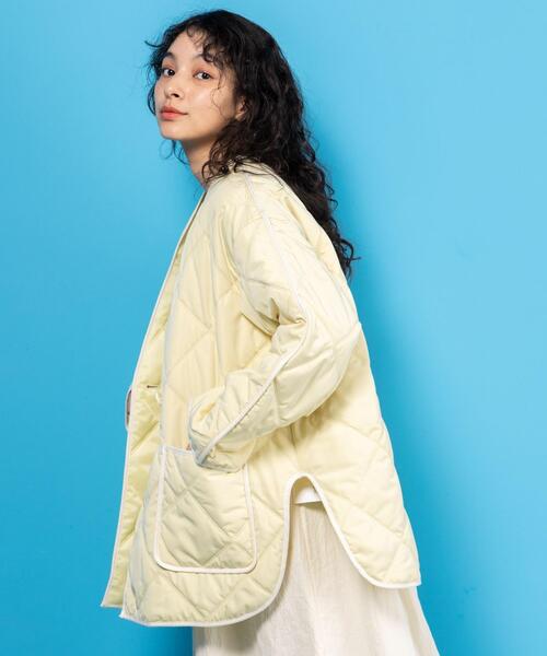 CITEN（シテン）の「＜CITEN＞ノーカラー キルトジャケット（その他アウター・レディース・ライム/オフホワイト・FREE）」の7枚目の写真