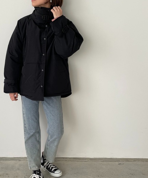 210nouve（トゥージュヌーブ）の「ベルト付きスタンドカラーフェイクダウンジャケット（ダウンジャケット/コート・レディース・ブラック/ライトカーキ/アイボリー・FREE）」の14枚目の写真