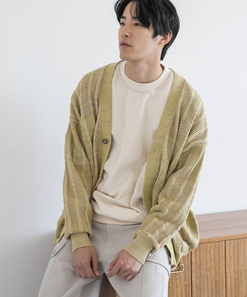 niko and...（ニコアンド）の「三杢透かしニットVネックカーディガン（カーディガン/ボレロ・メンズ・ネイビー/イエロー/アイボリー・MEDIUM/LARGE）」の3枚目の写真