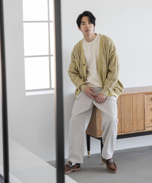 niko and...（ニコアンド）の「三杢透かしニットVネックカーディガン（カーディガン/ボレロ・メンズ・ネイビー/イエロー/アイボリー・MEDIUM/LARGE）」の6枚目の写真