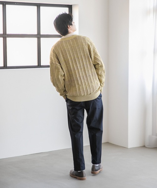 niko and...（ニコアンド）の「三杢透かしニットVネックカーディガン（カーディガン/ボレロ・メンズ・ネイビー/イエロー/アイボリー・MEDIUM/LARGE）」の8枚目の写真