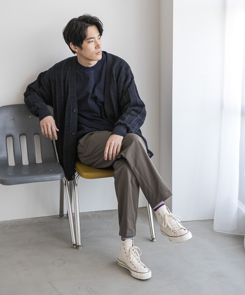 niko and...（ニコアンド）の「三杢透かしニットVネックカーディガン（カーディガン/ボレロ・メンズ・ネイビー/イエロー/アイボリー・MEDIUM/LARGE）」の9枚目の写真