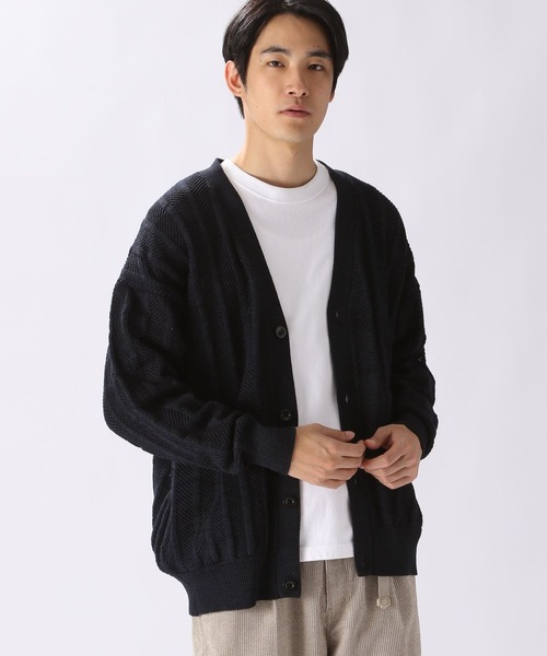 niko and...（ニコアンド）の「三杢透かしニットVネックカーディガン（カーディガン/ボレロ・メンズ・ネイビー/イエロー/アイボリー・MEDIUM/LARGE）」の13枚目の写真