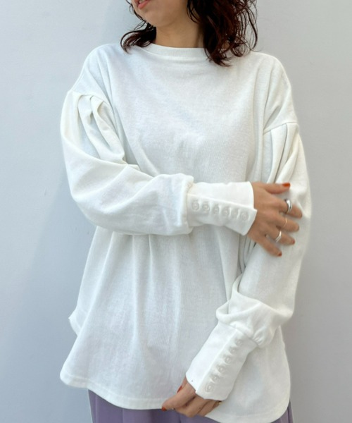 y/m by misato（イムバイミサト）の「スリーブボタンカットトップス（Tシャツ/カットソー・レディース・ホワイト/ブラック・FREE）」の11枚目の写真