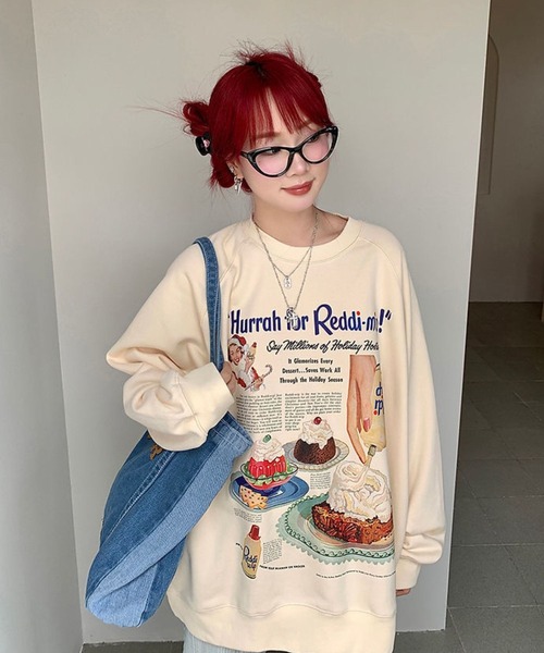 LYEON（リヨン）の「アメリカンケーキプリントプルオーバー（スウェット・レディース・ホワイト/ベージュ・FREE）」の2枚目の写真