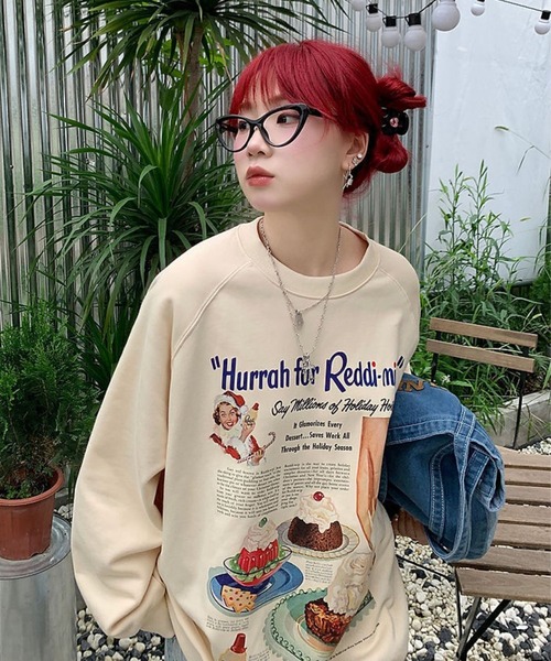 LYEON（リヨン）の「アメリカンケーキプリントプルオーバー（スウェット・レディース・ホワイト/ベージュ・FREE）」の3枚目の写真