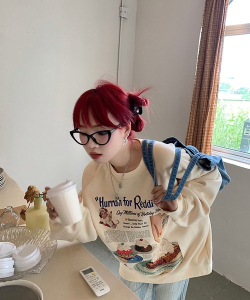 LYEON（リヨン）の「アメリカンケーキプリントプルオーバー（スウェット・レディース・ホワイト/ベージュ・FREE）」の5枚目の写真