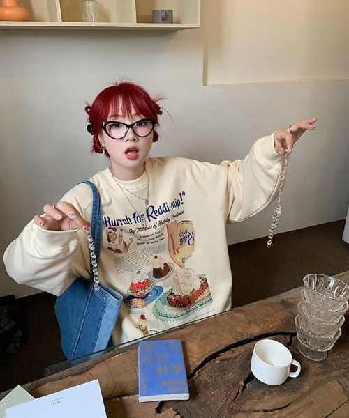 LYEON（リヨン）の「アメリカンケーキプリントプルオーバー（スウェット・レディース・ホワイト/ベージュ・FREE）」の6枚目の写真