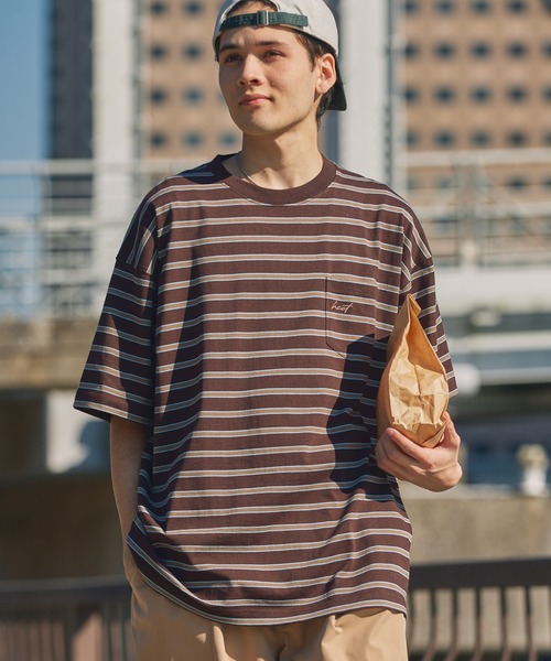 HECT(ヘクト)の「【HECT】Big Border S/S Tee / ビッグシルエットボーダー半袖Tシャツ(Tシャツ/カットソー・メンズ・ベージュ/ネイビー/グリーン/ホワイト/ブラック/杢グレー/グレー系/ホワイト系/ブラウン系/チャコール/ブルー系/ブルー/ベージュ系/ダークブラウン・M/L/XL)」の7枚目の写真