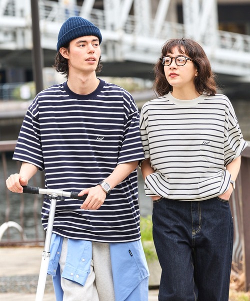 HECT（ヘクト）の「【HECT】Big Border S/S Tee / ビッグシルエットボーダー半袖Tシャツ（Tシャツ/カットソー・メンズ・ベージュ/ネイビー/グリーン/ホワイト/ブラック/杢グレー/グレー系/ホワイト系/ブラウン系/チャコール/ブルー系/ブルー・M/L/XL）」の18枚目の写真