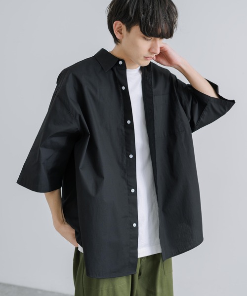 Rocky Monroe(ロッキーモンロー)の「オーバーサイズ コットンブロード 半袖レギュラーカラー無地ストライプシャツ(シャツ/ブラウス・メンズ・ブルーグレー/ホワイト×ブルー/サックスブルー/ホワイト/ホワイト×ブラック/ブラック・M/L)」の21枚目の写真