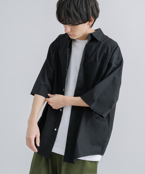 Rocky Monroe(ロッキーモンロー)の「オーバーサイズ コットンブロード 半袖レギュラーカラー無地ストライプシャツ(シャツ/ブラウス・メンズ・ブルーグレー/ホワイト×ブルー/サックスブルー/ホワイト/ホワイト×ブラック/ブラック・M/L)」の12枚目の写真