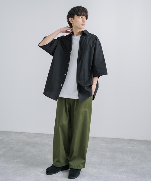 Rocky Monroe(ロッキーモンロー)の「オーバーサイズ コットンブロード 半袖レギュラーカラー無地ストライプシャツ(シャツ/ブラウス・メンズ・ブルーグレー/ホワイト×ブルー/サックスブルー/ホワイト/ホワイト×ブラック/ブラック・M/L)」の17枚目の写真