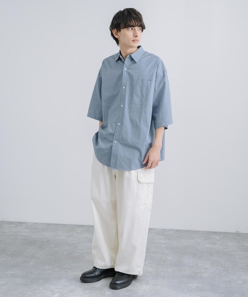Rocky Monroe(ロッキーモンロー)の「オーバーサイズ コットンブロード 半袖レギュラーカラー無地ストライプシャツ(シャツ/ブラウス・メンズ・ブルーグレー/ホワイト×ブルー/サックスブルー/ホワイト/ホワイト×ブラック/ブラック・M/L)」の8枚目の写真