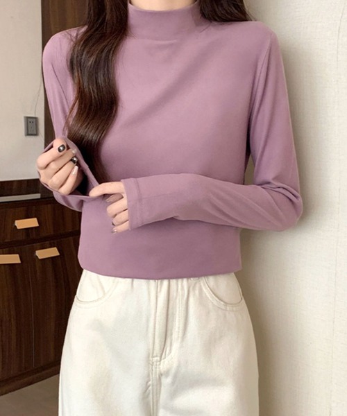 Dewlily(デューリリー)の「ハイネックトップス(Tシャツ/カットソー・レディース・モカ/ベージュ/ホワイト/ブラック/パープル/マスタード・M/L)」の1枚目の写真