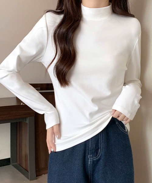 Dewlily(デューリリー)の「ハイネックトップス(Tシャツ/カットソー・レディース・モカ/ベージュ/ホワイト/ブラック/パープル/マスタード・M/L)」の16枚目の写真