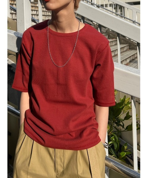 BLACK BY MOUSSY（ブラックバイマウジー）の「half sleeve t-shirt(ハーフスリーブティシャツ)（Tシャツ/カットソー・レディース・ベージュ/ネイビー/オフホワイト/レッド系・FREE）」の4枚目の写真