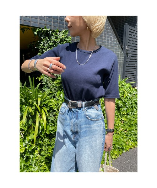 BLACK BY MOUSSY（ブラックバイマウジー）の「half sleeve t-shirt(ハーフスリーブティシャツ)（Tシャツ/カットソー・レディース・ベージュ/ネイビー/オフホワイト/レッド系・FREE）」の8枚目の写真