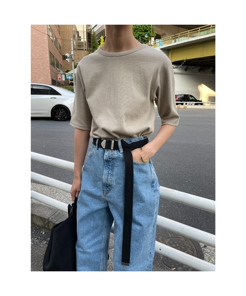 BLACK BY MOUSSY（ブラックバイマウジー）の「half sleeve t-shirt(ハーフスリーブティシャツ)（Tシャツ/カットソー・レディース・ベージュ/ネイビー/オフホワイト/レッド系・FREE）」の5枚目の写真