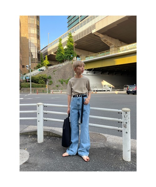 BLACK BY MOUSSY（ブラックバイマウジー）の「half sleeve t-shirt(ハーフスリーブティシャツ)（Tシャツ/カットソー・レディース・ベージュ/ネイビー/オフホワイト/レッド系・FREE）」の7枚目の写真