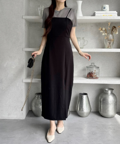 ランバン 美品。ブラック美シルエット ワンピース