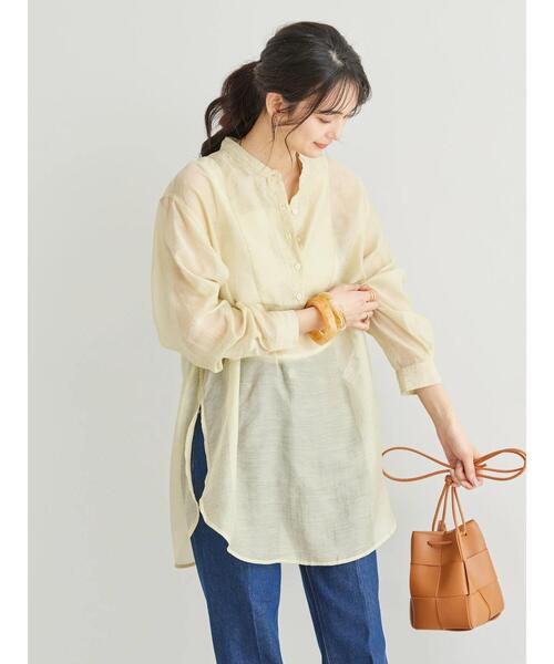AMERICAN HOLIC(アメリカンホリック)の「シアーバンドカラーチュニック(シャツ/ブラウス・レディース・ライトベージュ・L/M)」の3枚目の写真