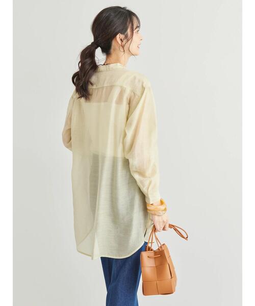 AMERICAN HOLIC(アメリカンホリック)の「シアーバンドカラーチュニック(シャツ/ブラウス・レディース・ライトベージュ・L/M)」の4枚目の写真