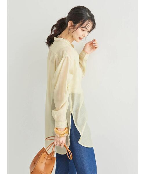 AMERICAN HOLIC(アメリカンホリック)の「シアーバンドカラーチュニック(シャツ/ブラウス・レディース・ライトベージュ・L/M)」の5枚目の写真
