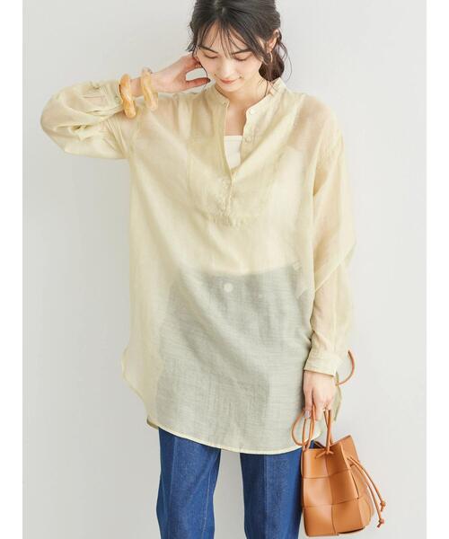 AMERICAN HOLIC(アメリカンホリック)の「シアーバンドカラーチュニック(シャツ/ブラウス・レディース・ライトベージュ・L/M)」の6枚目の写真