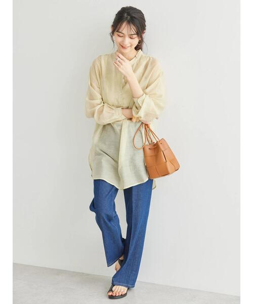 AMERICAN HOLIC(アメリカンホリック)の「シアーバンドカラーチュニック(シャツ/ブラウス・レディース・ライトベージュ・L/M)」の7枚目の写真