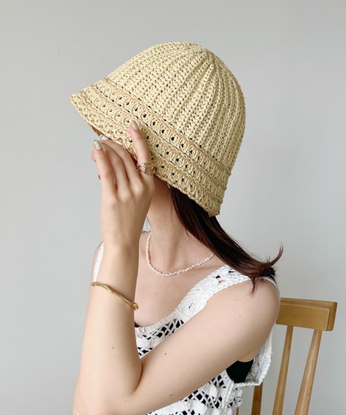 CLEA（クレア）の「ラインデザイン ペーパークロシェハット（ハット・レディース・ベージュ/アイボリー/ブラック/ナチュラル・FREE）」の4枚目の写真