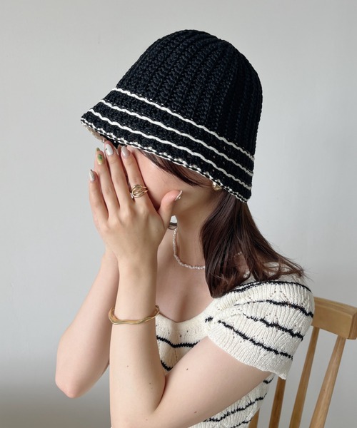 CLEA（クレア）の「ラインデザイン ペーパークロシェハット（ハット・レディース・ベージュ/アイボリー/ブラック/ナチュラル・FREE）」の3枚目の写真