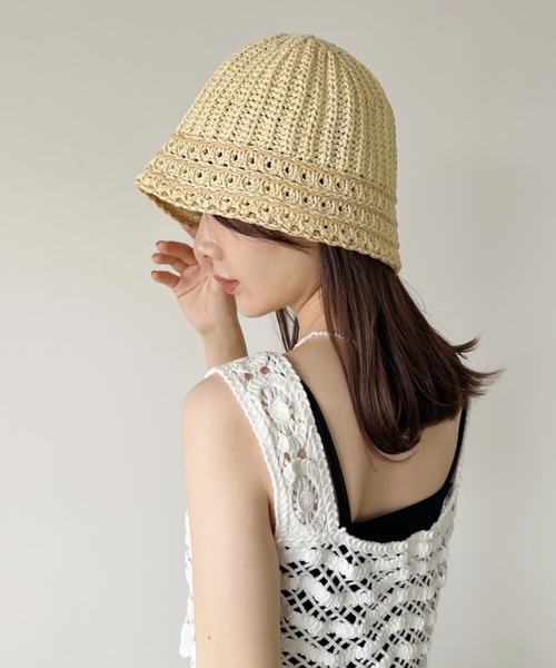 CLEA（クレア）の「ラインデザイン ペーパークロシェハット（ハット・レディース・ベージュ/アイボリー/ブラック/ナチュラル・FREE）」の7枚目の写真