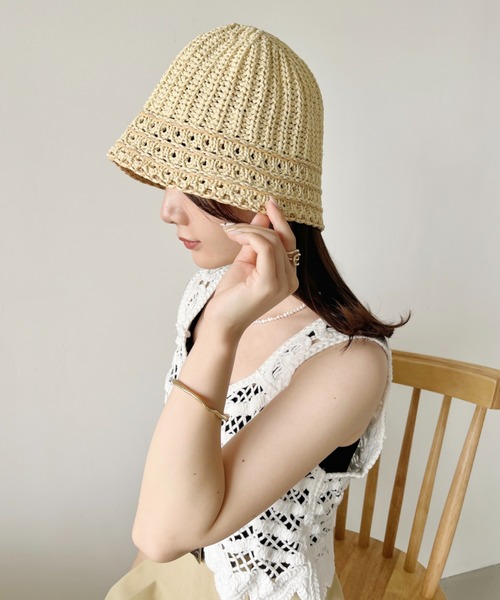 CLEA（クレア）の「ラインデザイン ペーパークロシェハット（ハット・レディース・ベージュ/アイボリー/ブラック/ナチュラル・FREE）」の16枚目の写真