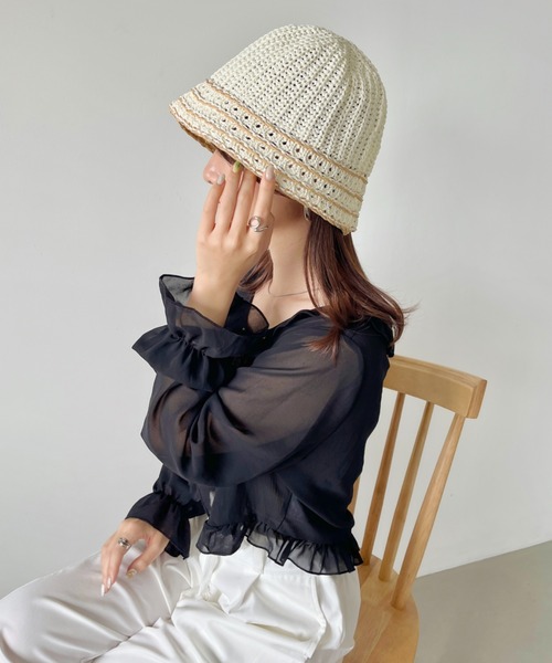 CLEA（クレア）の「ラインデザイン ペーパークロシェハット（ハット・レディース・ベージュ/アイボリー/ブラック/ナチュラル・FREE）」の14枚目の写真