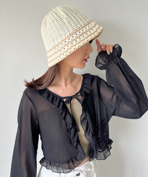 CLEA（クレア）の「ラインデザイン ペーパークロシェハット（ハット・レディース・ベージュ/アイボリー/ブラック/ナチュラル・FREE）」の8枚目の写真