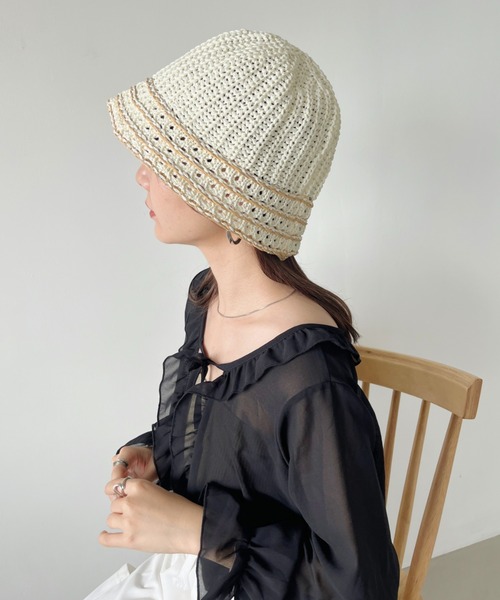 CLEA（クレア）の「ラインデザイン ペーパークロシェハット（ハット・レディース・ベージュ/アイボリー/ブラック/ナチュラル・FREE）」の20枚目の写真