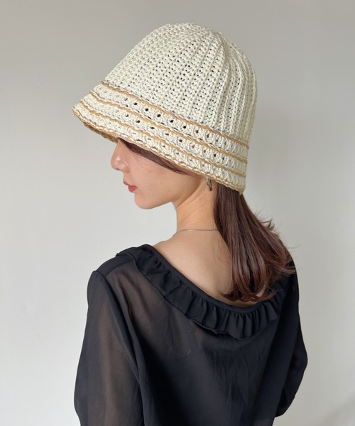 CLEA（クレア）の「ラインデザイン ペーパークロシェハット（ハット・レディース・ベージュ/アイボリー/ブラック/ナチュラル・FREE）」の11枚目の写真