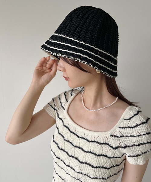 CLEA（クレア）の「ラインデザイン ペーパークロシェハット（ハット・レディース・ベージュ/アイボリー/ブラック/ナチュラル・FREE）」の5枚目の写真